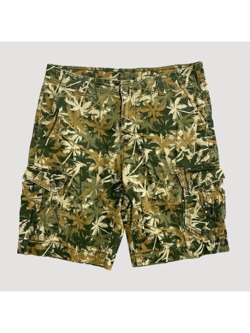 Roebuck & Co Men's 34 Green Beige Camo Cargo Shorts Palm Print Cotton P0523